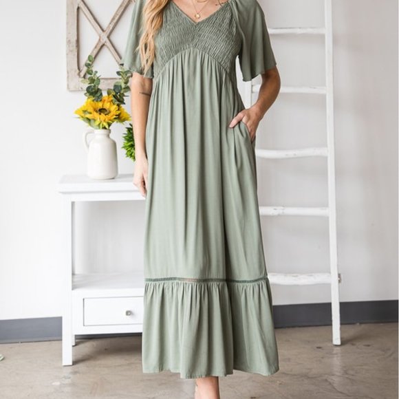 HEYSON Smocked Cutout Midi Dress